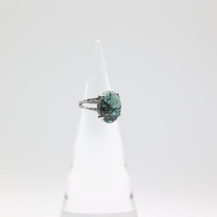 925 Silver Turquoise 15mm x 12mm 2 Band Ring - Size 6.5