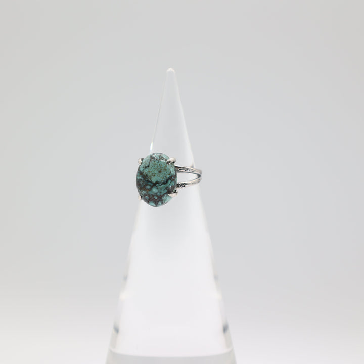 925 Silver Turquoise 15mm x 12mm 2 Band Ring - Size 6.5