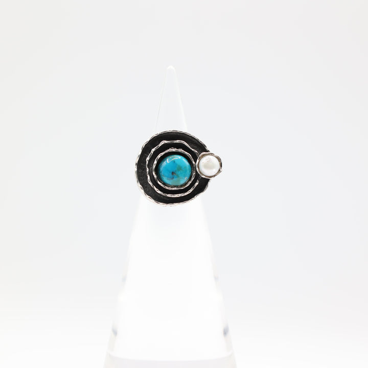 Sterling Silver 925 Turquoise 9mm Pearl Ring Size 5.5
