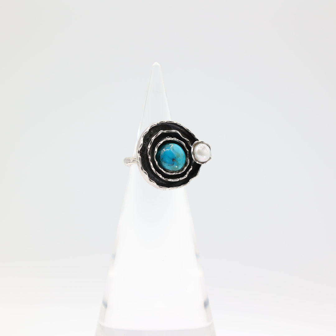 Sterling Silver 925 Turquoise 9mm Pearl Ring Size 5.5