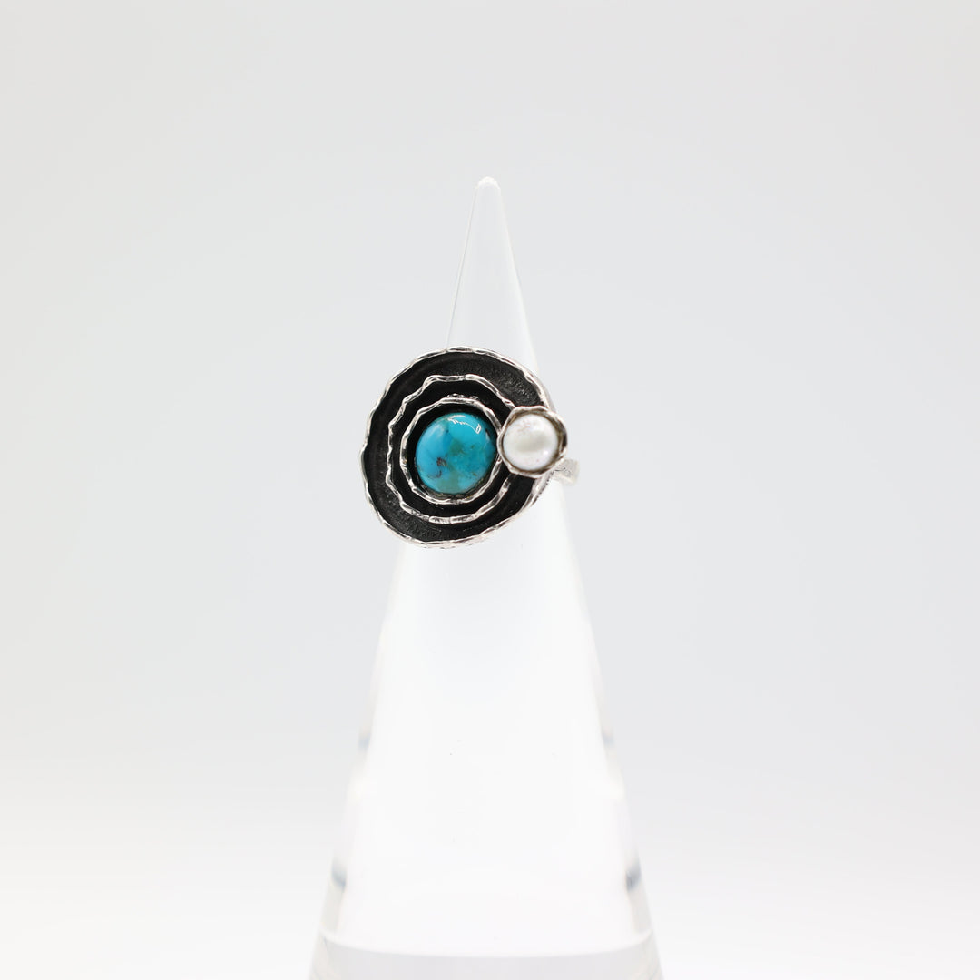 Sterling Silver 925 Turquoise 9mm Pearl Ring Size 5.5