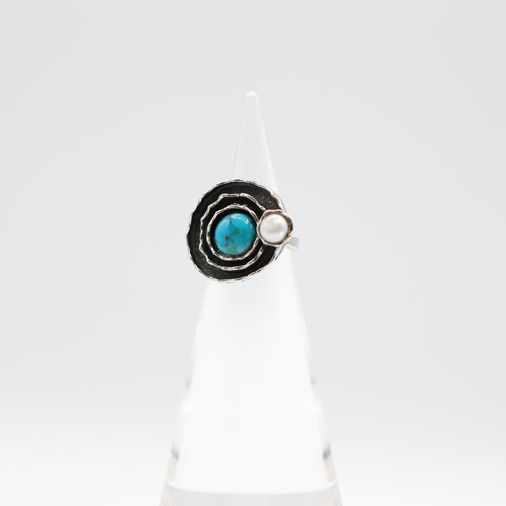 Sterling Silver 925 Turquoise 9mm Pearl Ring Size 5.5