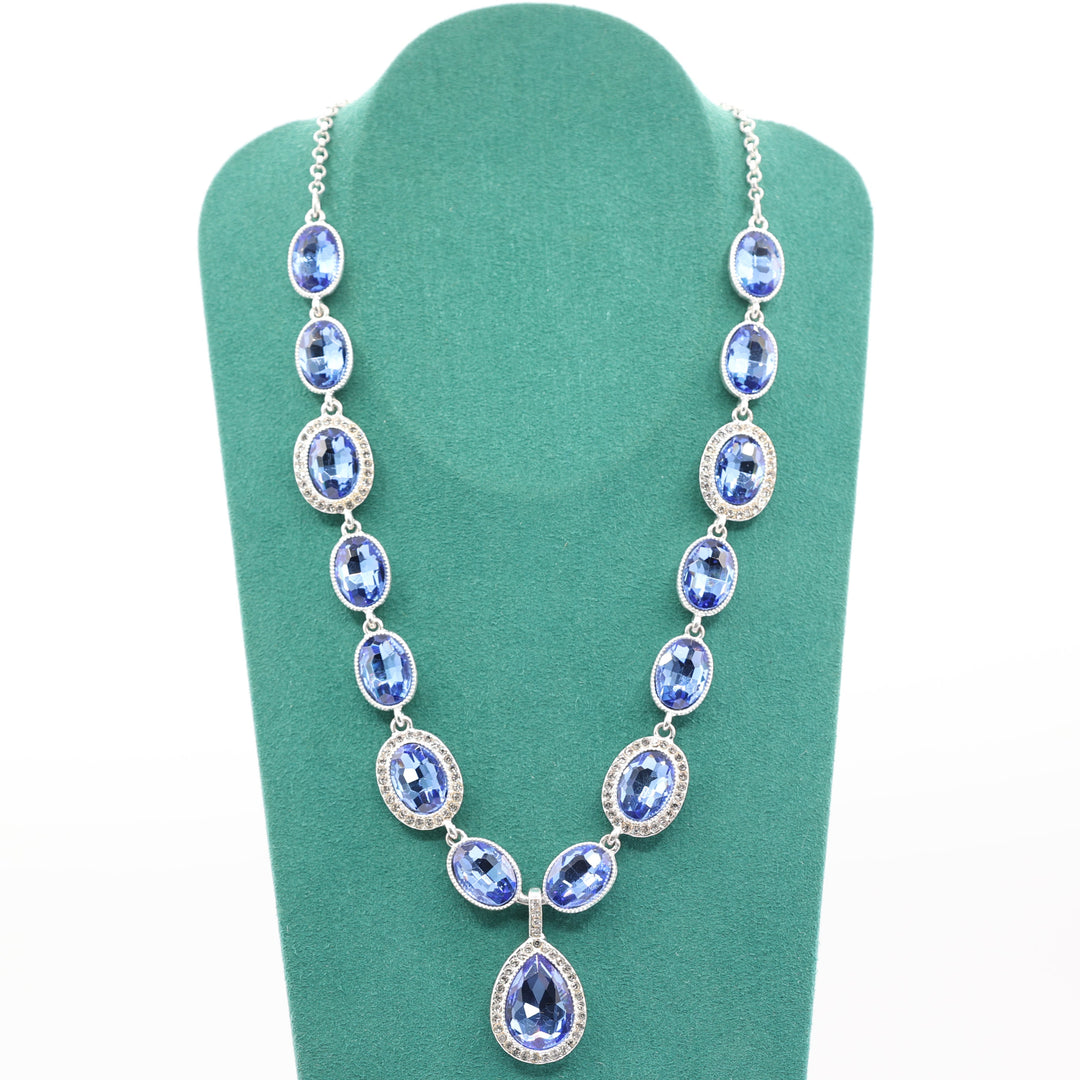 Costume 925 Plated Necklace with Big Royal Blue Rhinestones