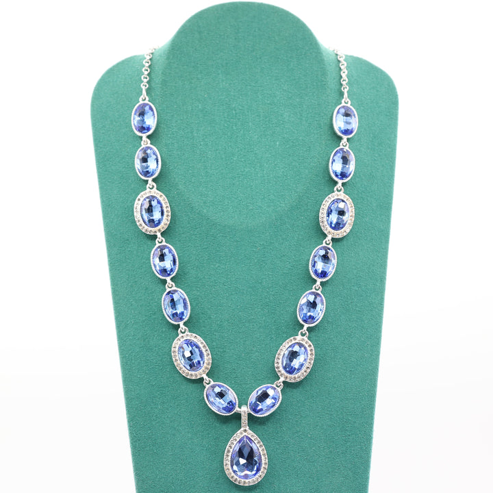 Costume 925 Plated Necklace with Big Royal Blue Rhinestones