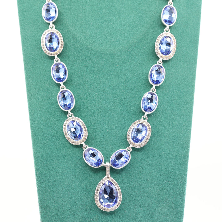 Costume 925 Plated Necklace with Big Royal Blue Rhinestones
