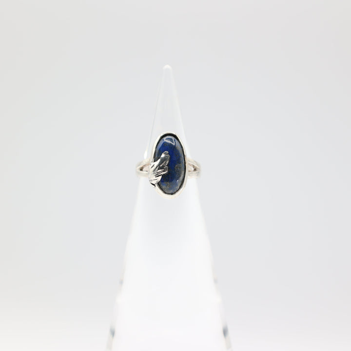 925 Sterling Silver Oval Blue Lapis Stone Ring Size 5.75 17x8.5mm