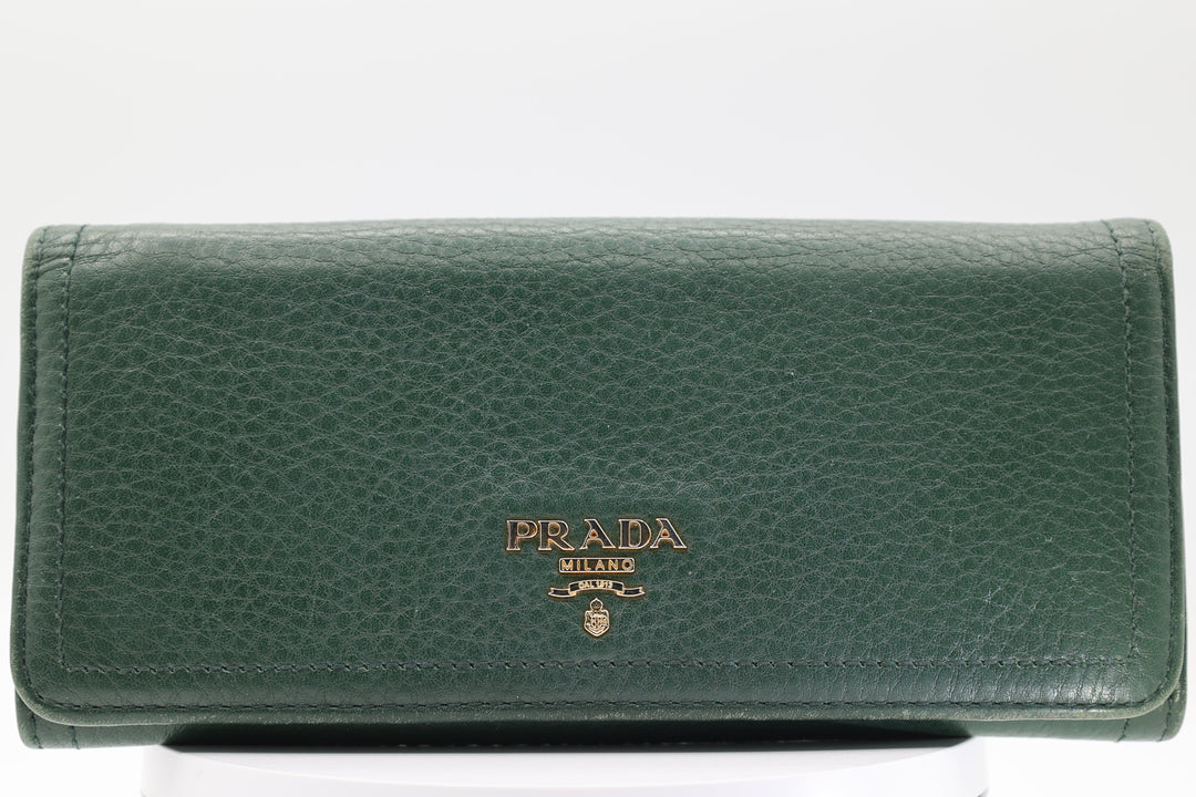 Prada Taupe Green Bi Fold Wallet