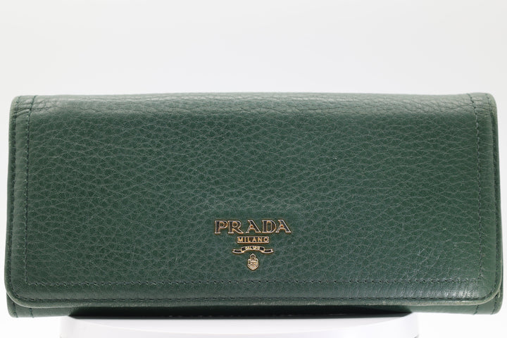 Prada Taupe Green Bi Fold Wallet