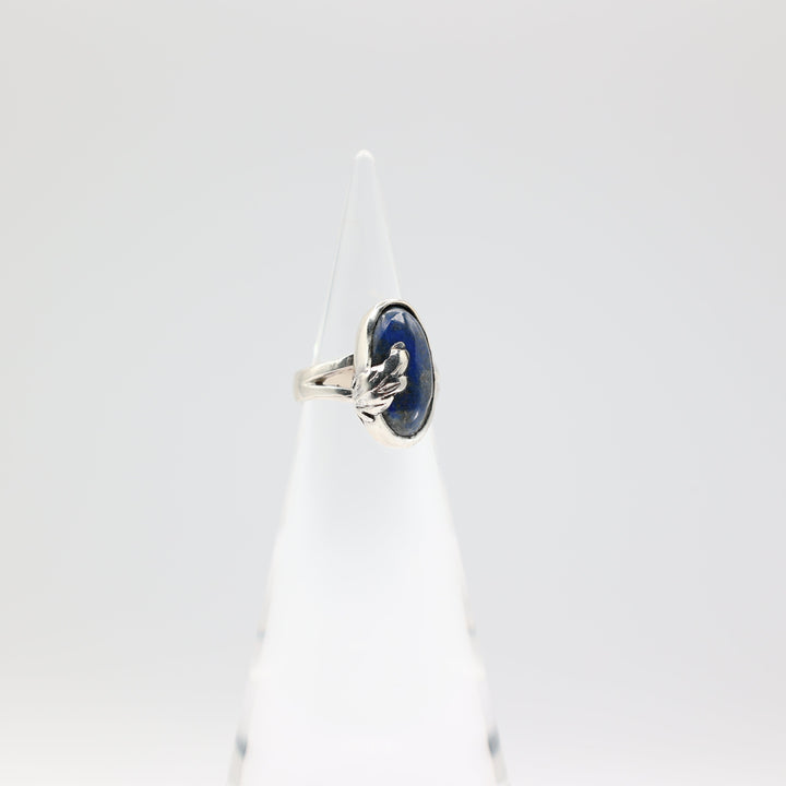 925 Sterling Silver Oval Blue Lapis Stone Ring Size 5.75 17x8.5mm