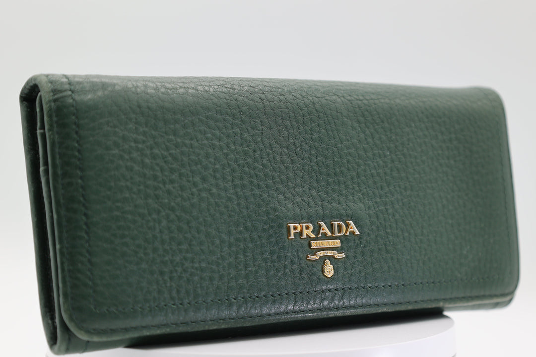 Prada Taupe Green Bi Fold Wallet