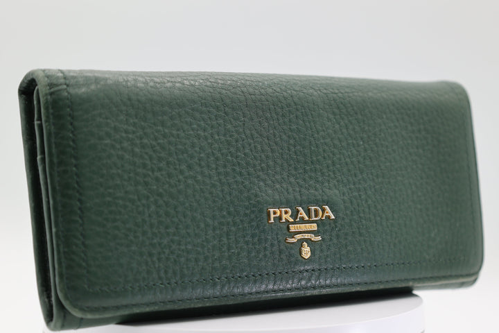 Prada Taupe Green Bi Fold Wallet