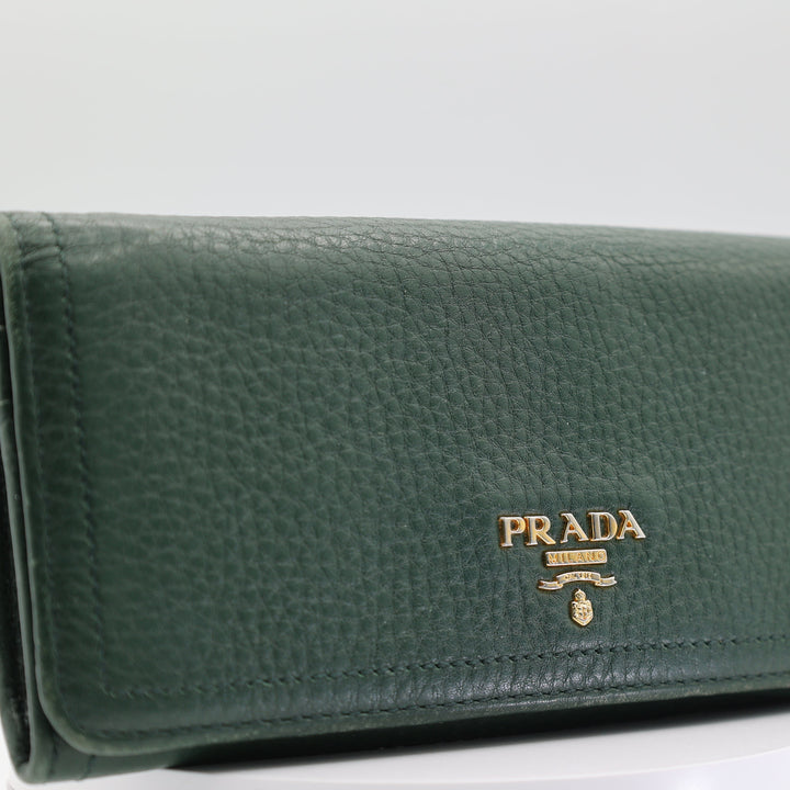 Prada Taupe Green Bi Fold Wallet