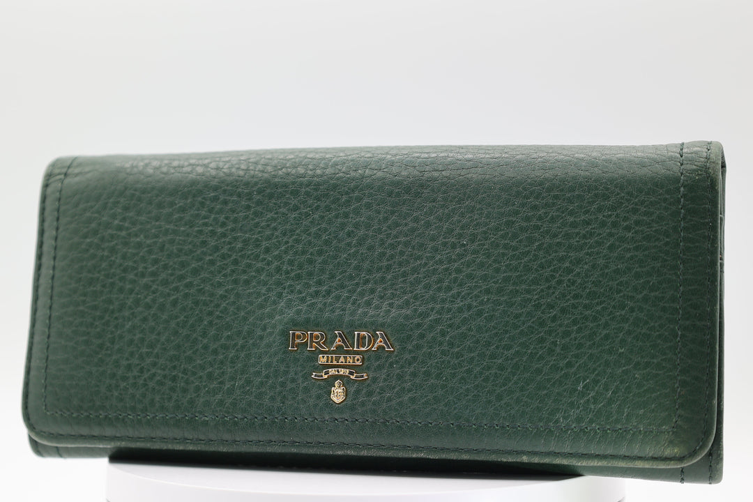 Prada Taupe Green Bi Fold Wallet