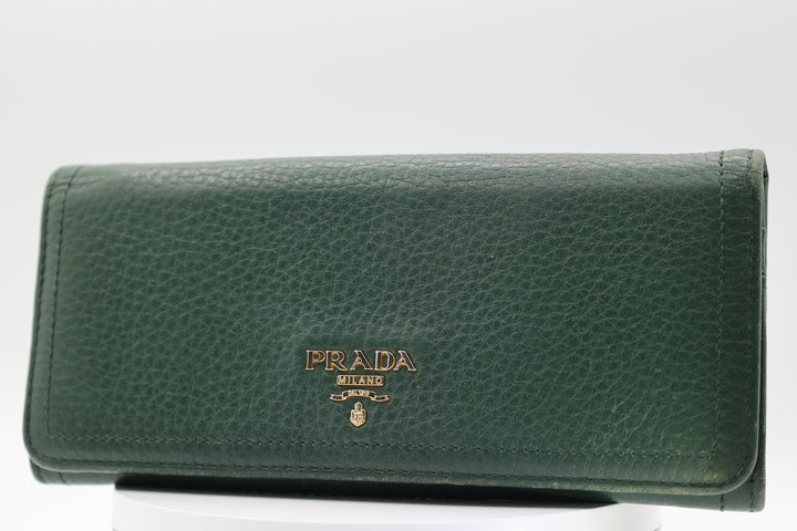 Prada Taupe Green Bi Fold Wallet