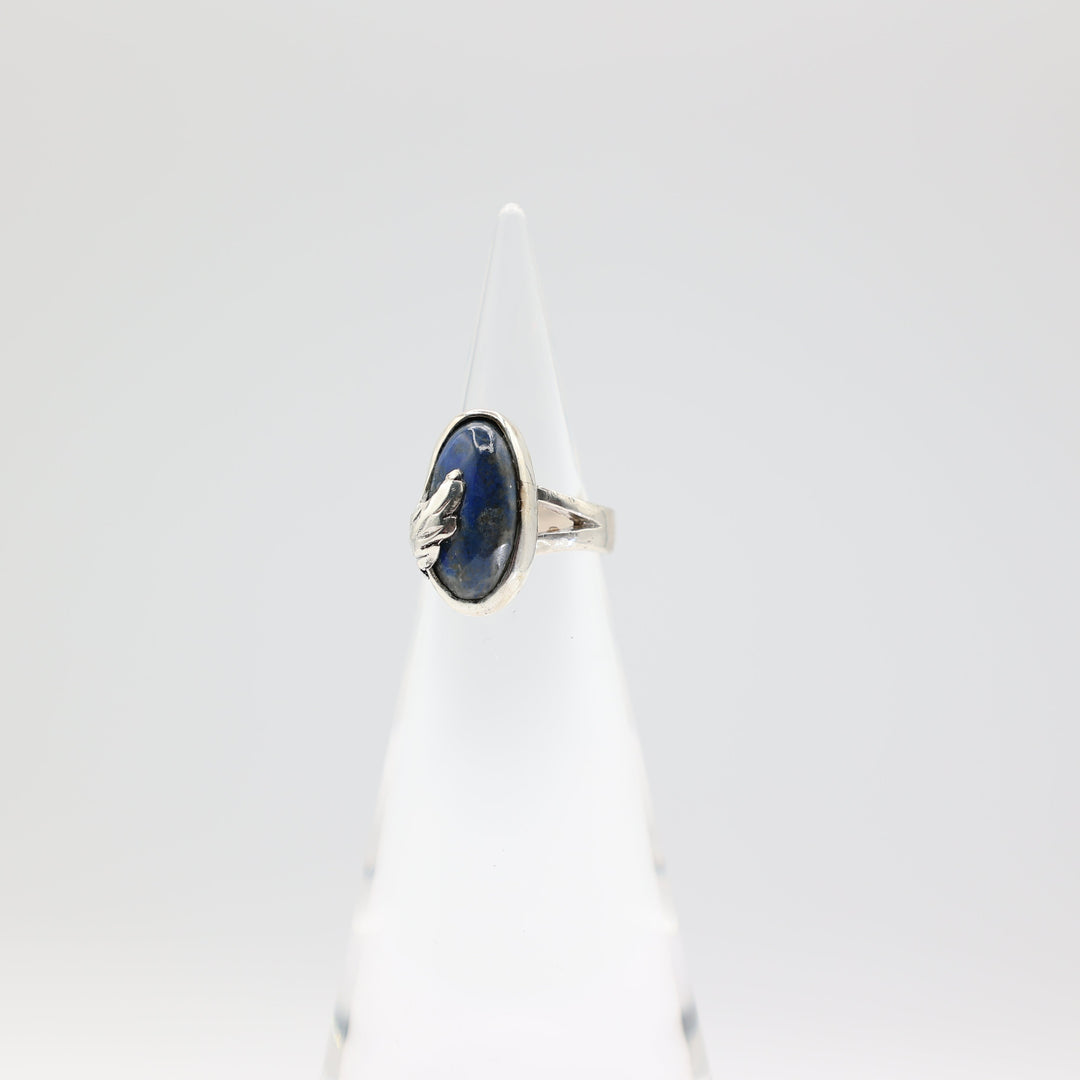 925 Sterling Silver Oval Blue Lapis Stone Ring Size 5.75 17x8.5mm