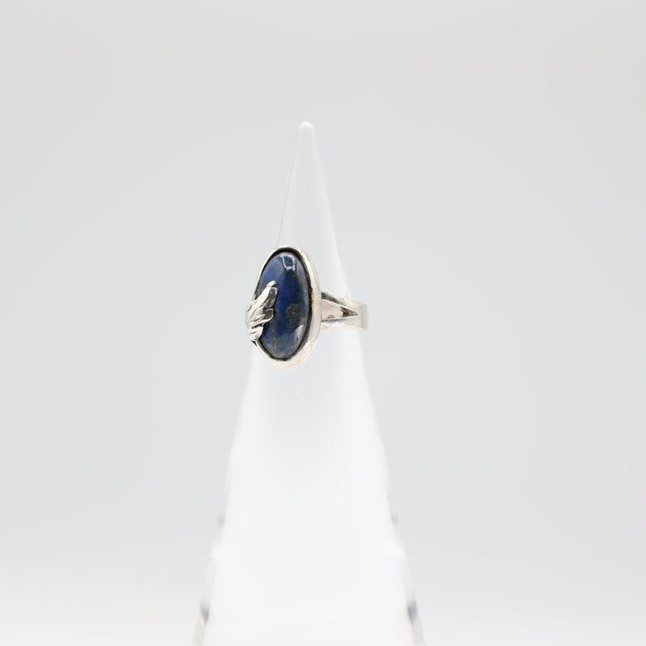 925 Sterling Silver Oval Blue Lapis Stone Ring Size 5.75 17x8.5mm