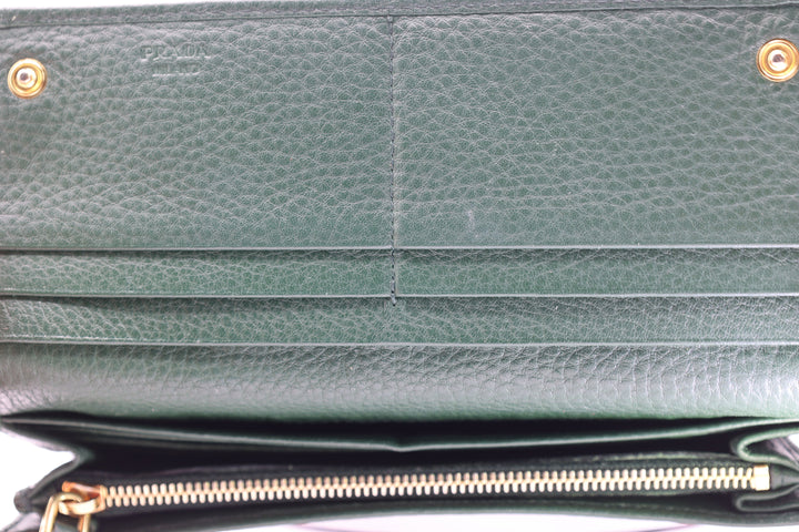 Prada Taupe Green Bi Fold Wallet