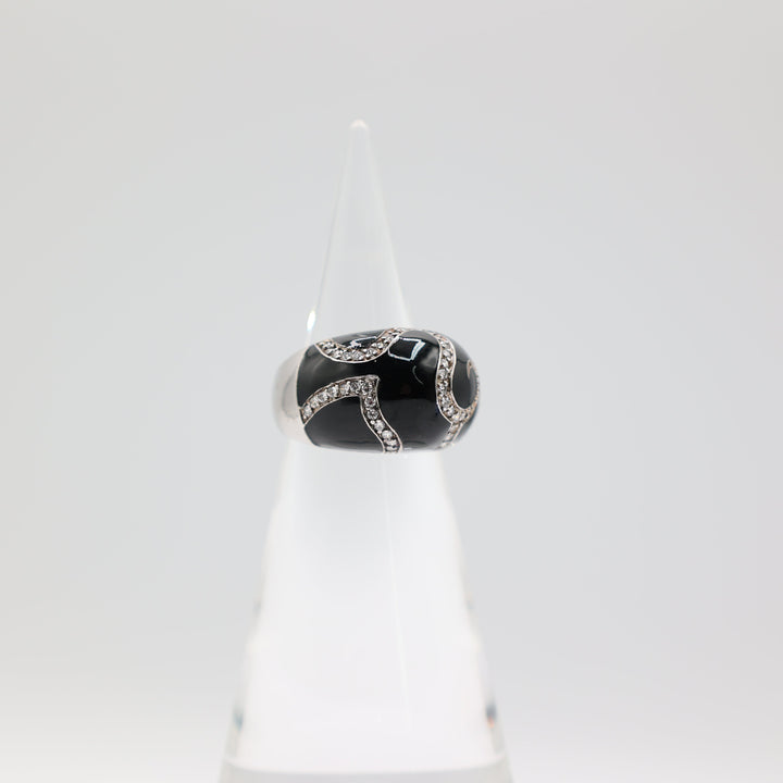 925 Sterling Silver Black and CZ Swirled Ring Size 9.5