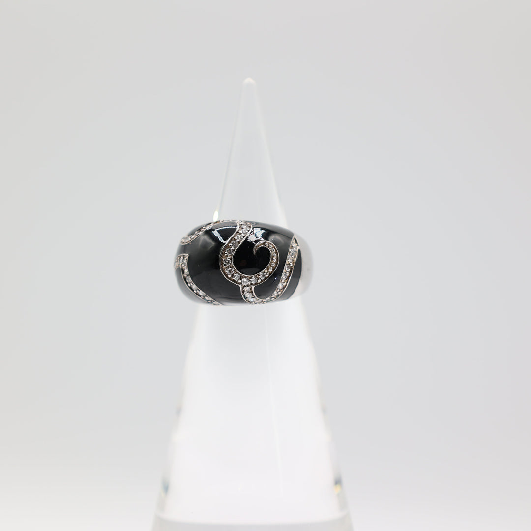 925 Sterling Silver Black and CZ Swirled Ring Size 9.5