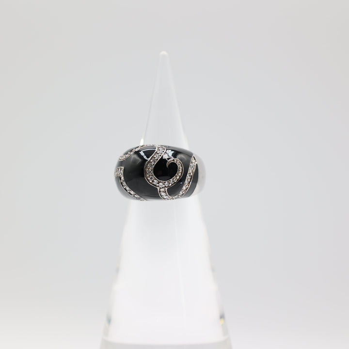 925 Sterling Silver Black and CZ Swirled Ring Size 9.5