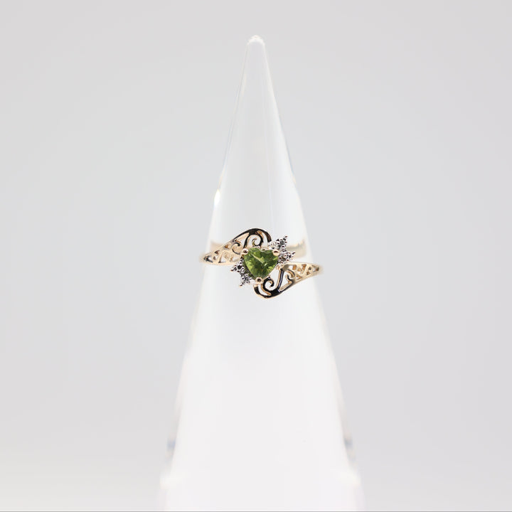 10k Gold Heart Shaped Peridot Ring with Diamonds- Size 7