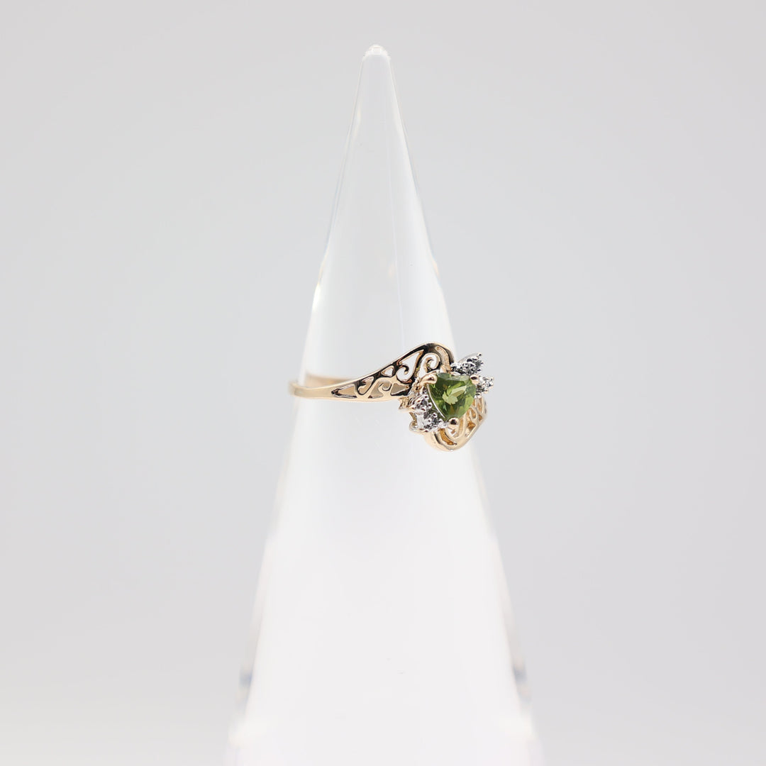 10k Gold Heart Shaped Peridot Ring with Diamonds- Size 7