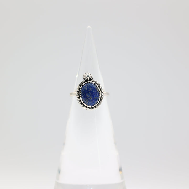925 Sterling Silver Braided Halo Blue Lapis Stone Ring Size 7.75