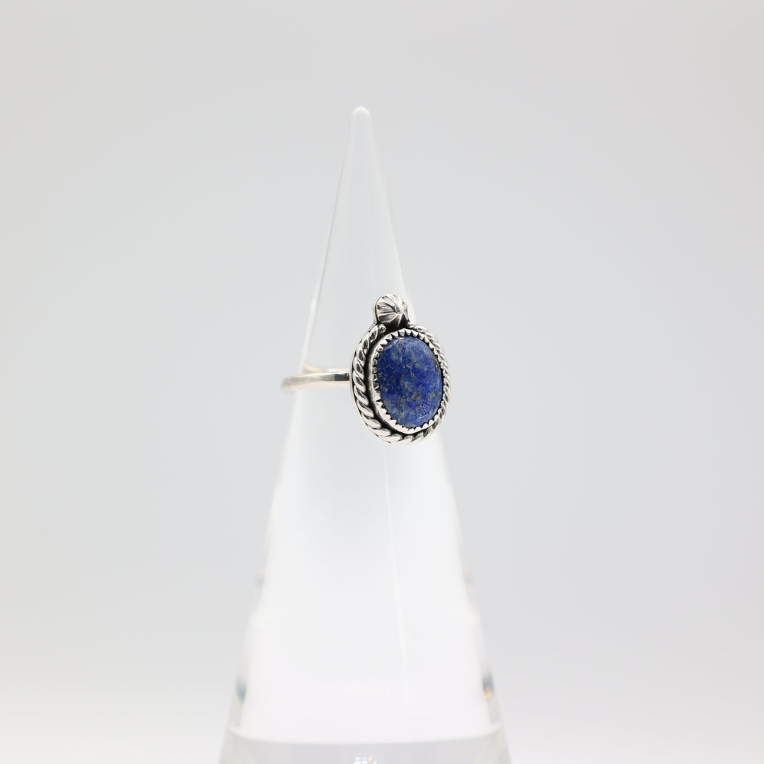 925 Sterling Silver Braided Halo Blue Lapis Stone Ring Size 7.75