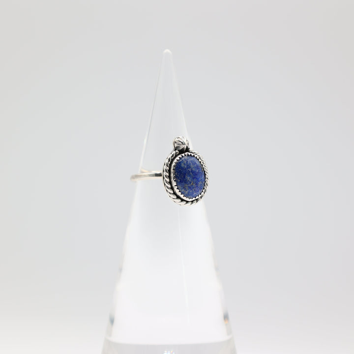 925 Sterling Silver Braided Halo Blue Lapis Stone Ring Size 7.75