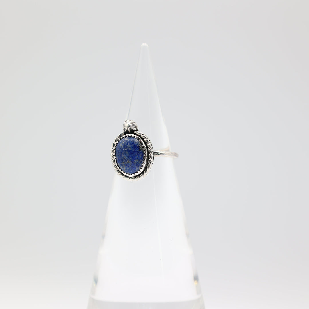 925 Sterling Silver Braided Halo Blue Lapis Stone Ring Size 7.75