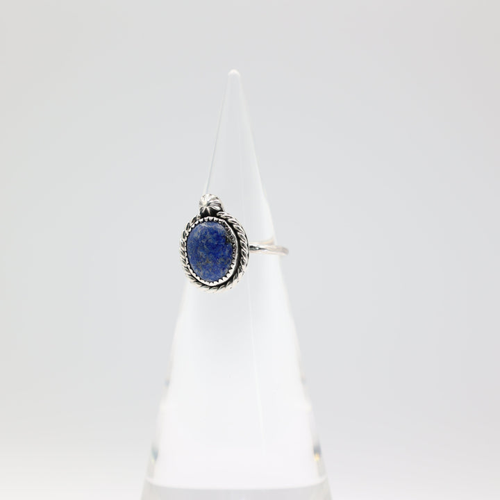 925 Sterling Silver Braided Halo Blue Lapis Stone Ring Size 7.75