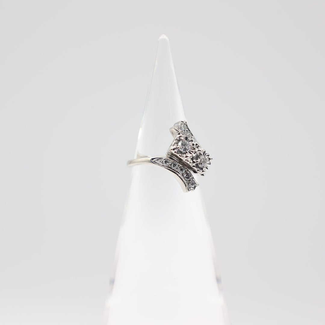 14k White Gold Diamond 3 Tier Ring- Size 5.5