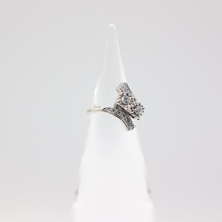 14k White Gold Diamond 3 Tier Ring- Size 5.5