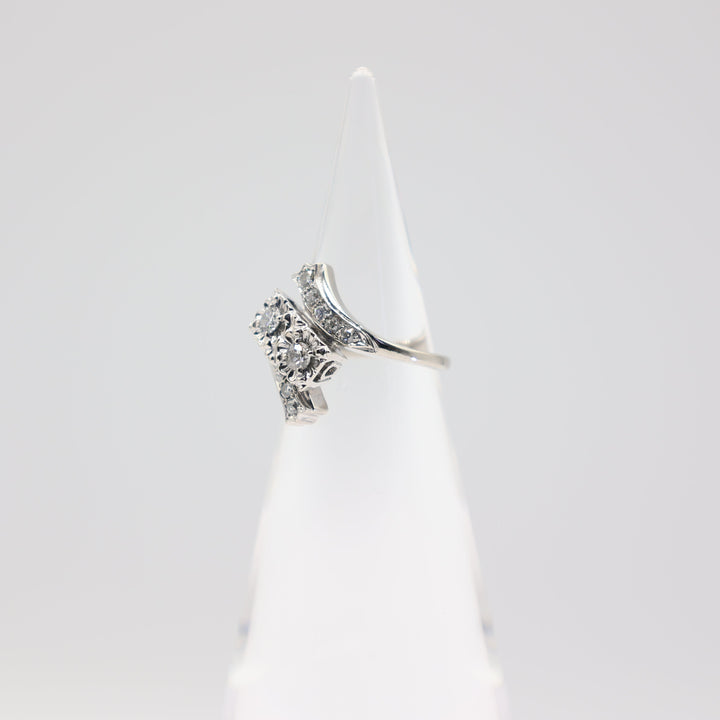 14k White Gold Diamond 3 Tier Ring- Size 5.5