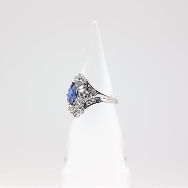 10k White Gold Ring with Marquise Sapphire Gem- Size 7.75