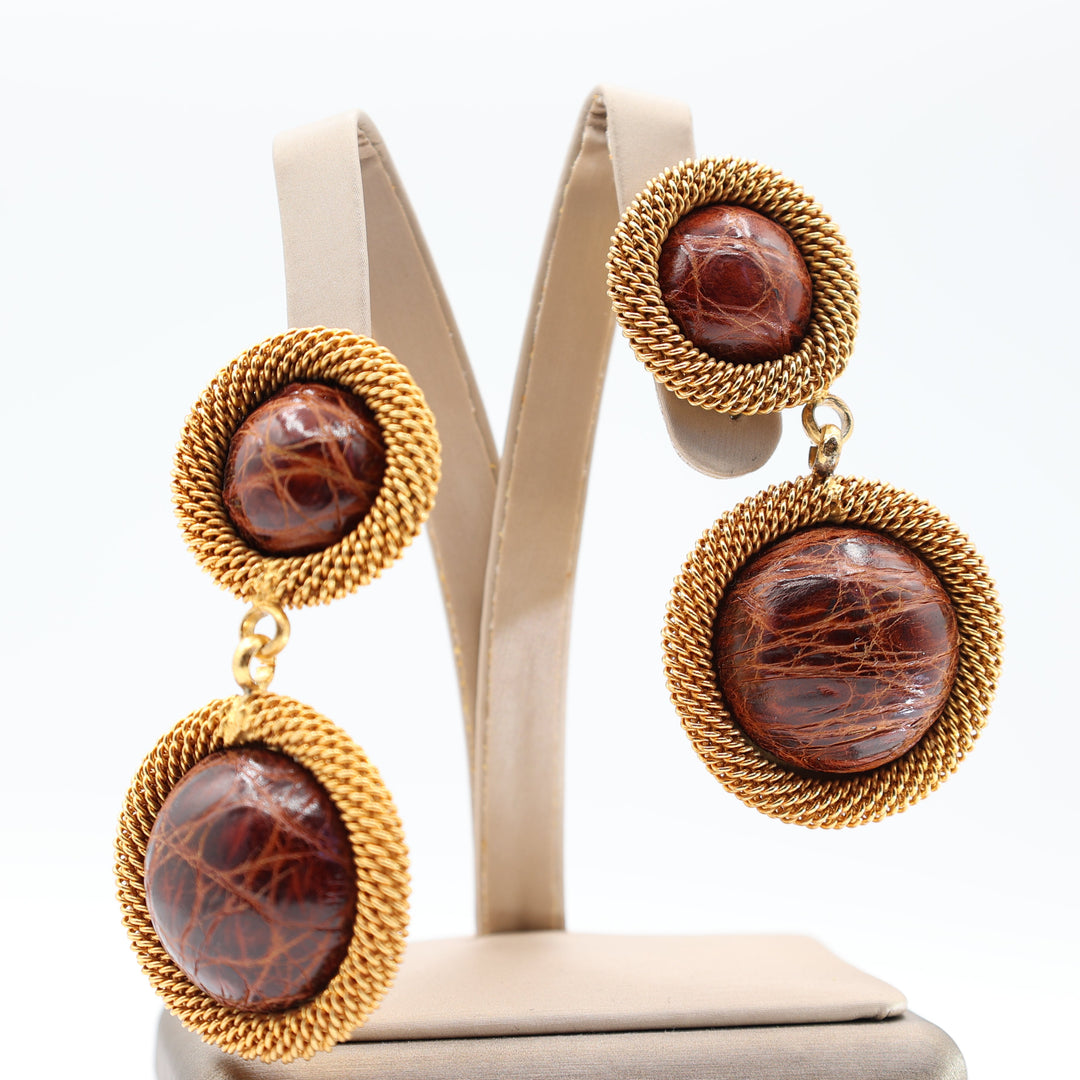 Prada Clip On Double Leather Round Earrings