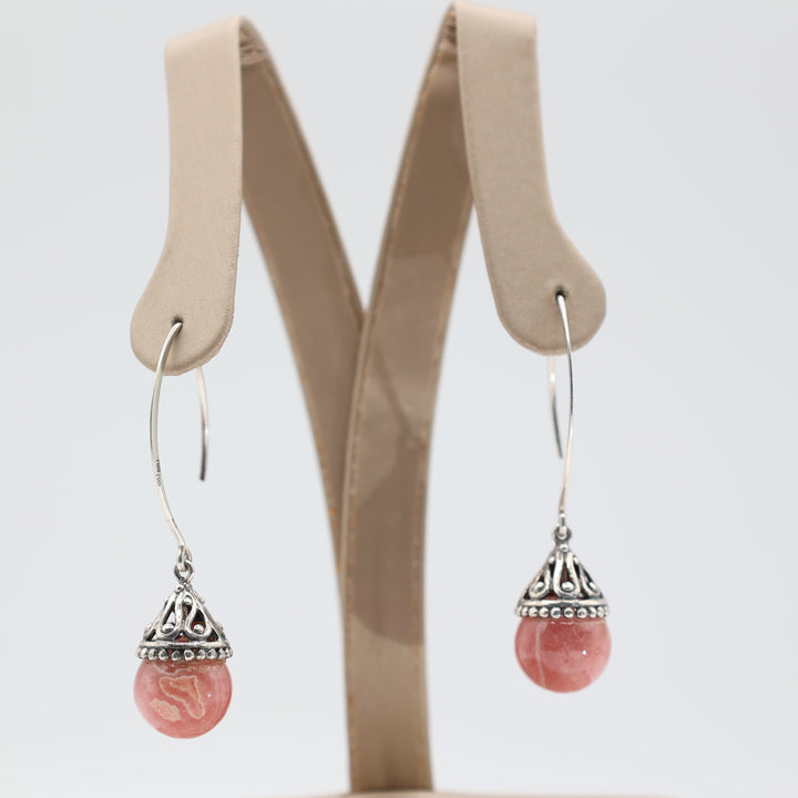 925 Sterling Silver BBJ Pink Quartz Dangle Earrings