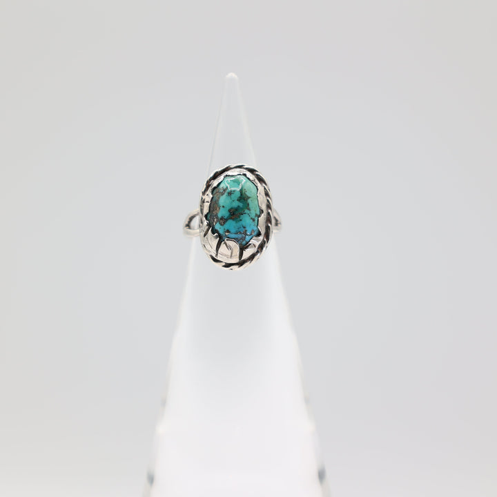925 Sterling Silver Braided Halo Turquoise Stone Ring Size 5