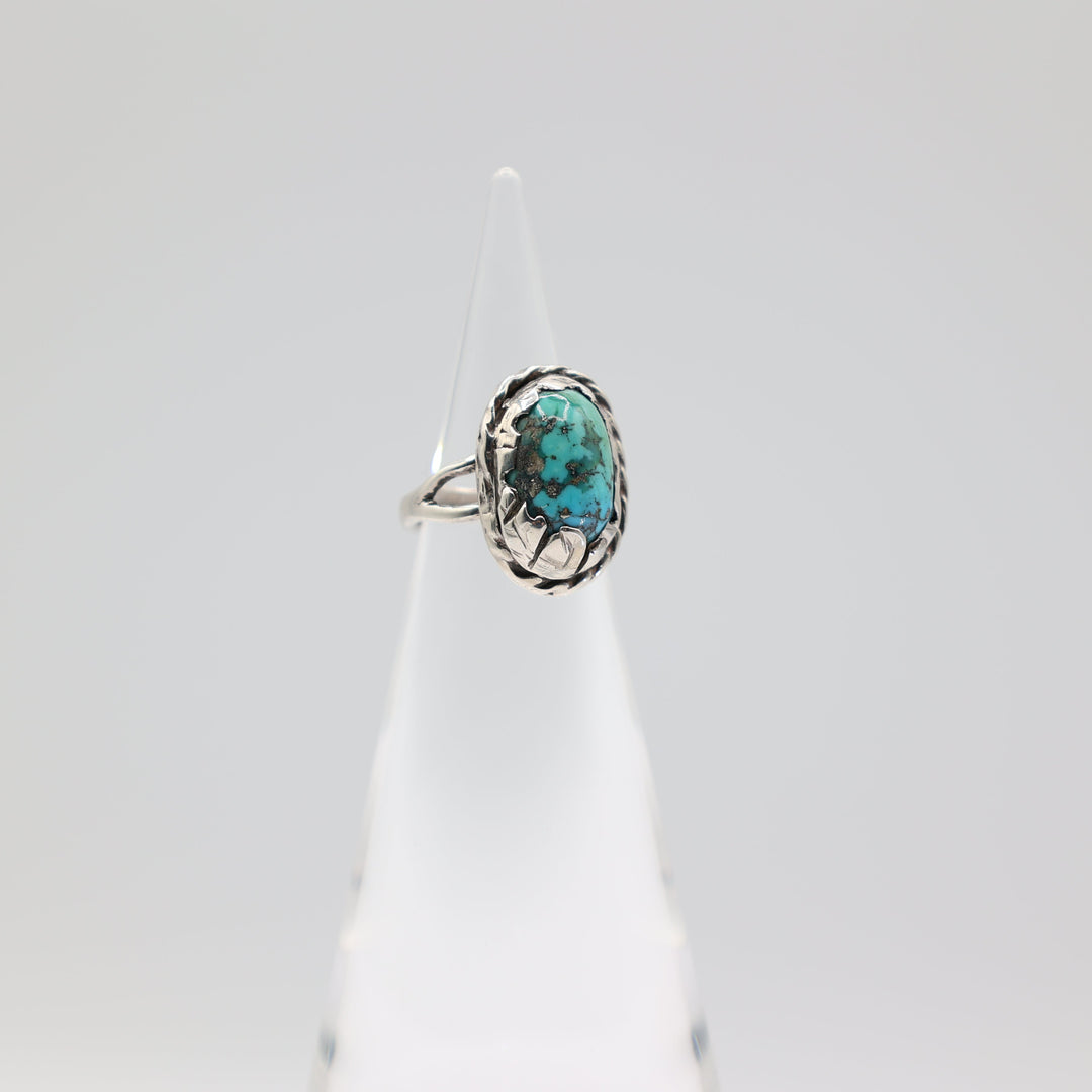 925 Sterling Silver Braided Halo Turquoise Stone Ring Size 5