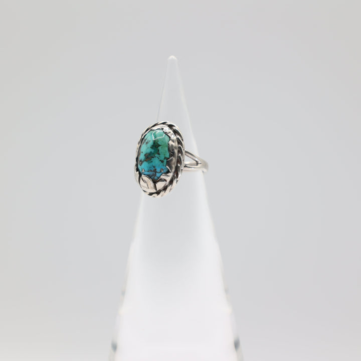 925 Sterling Silver Braided Halo Turquoise Stone Ring Size 5