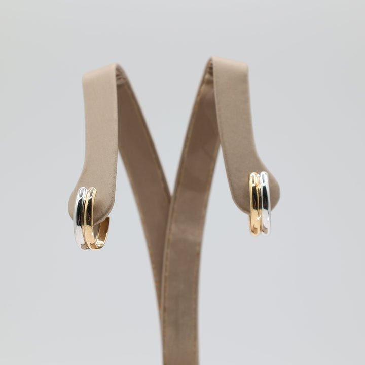 14k Two Tone Yellow And White Gold Half Hoop Earrings