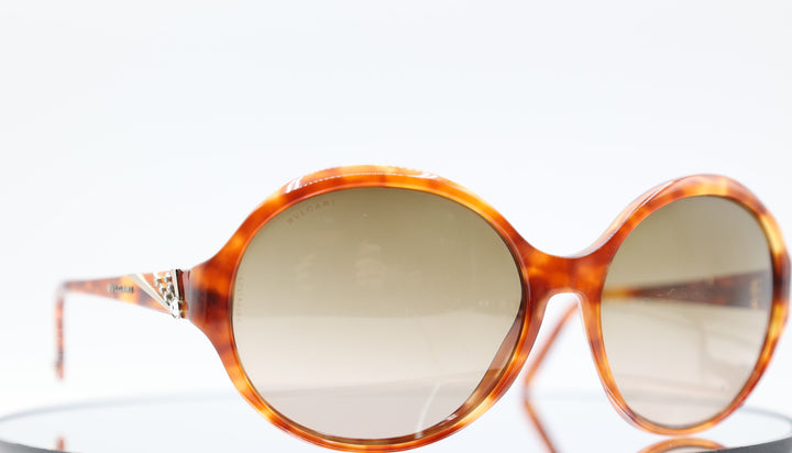 Bvlgari 8033-B Brown Gradient Tortoise Round with Swarovski Crystals Women's Sunglasses