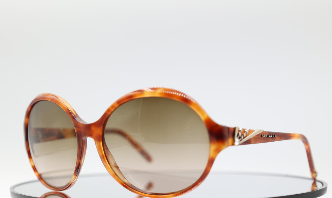 Bvlgari 8033-B Brown Gradient Tortoise Round with Swarovski Crystals Women's Sunglasses