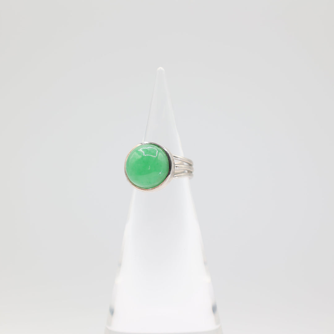 925 Sterling Silver 13.80 mm Jadeite Round Ring- Size 8- 9.25g