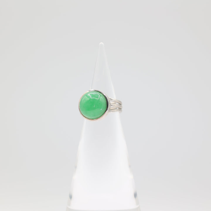 925 Sterling Silver 13.80 mm Jadeite Round Ring- Size 8- 9.25g