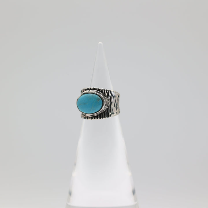 925 Sterling Silver Trunk Textured Turquoise Ring Size 7