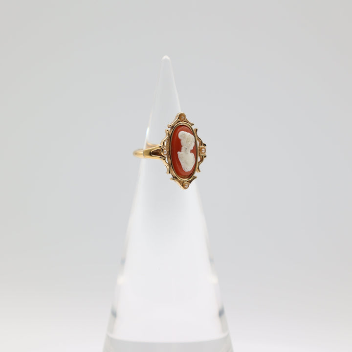 Costume Avon Gold Tone Victorian Cameo with Faux Pearls Ring Size 6