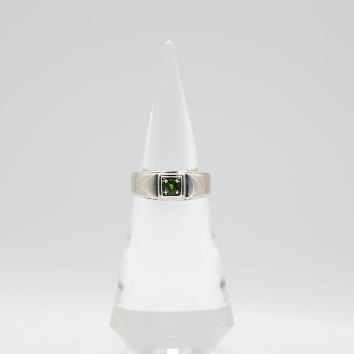 925 Sterling Silver Men's 4.5mm Round Emerald Stone Ring Size 12.75