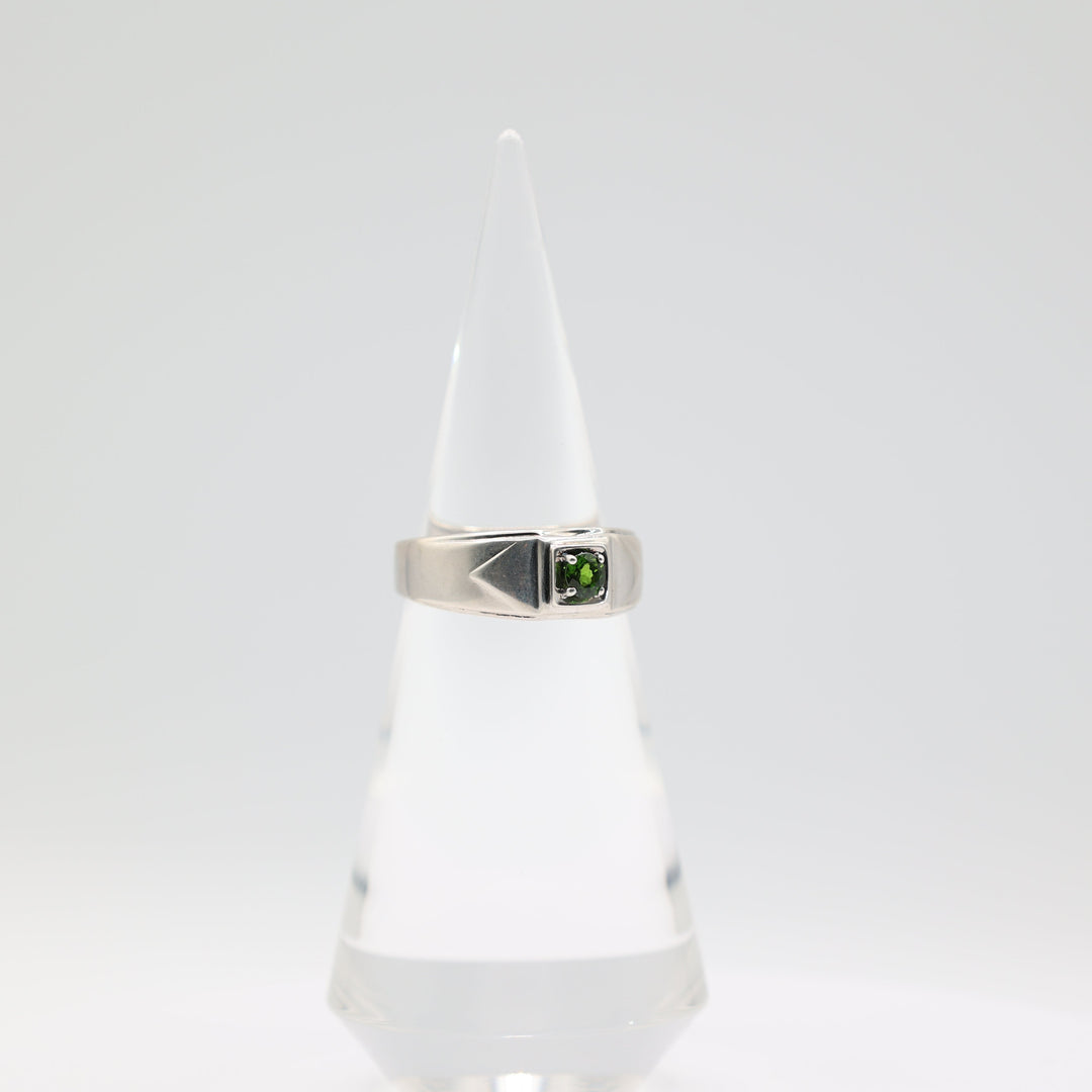 925 Sterling Silver Men's 4.5mm Round Emerald Stone Ring Size 12.75