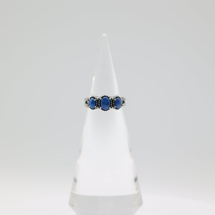 925 Sterling Silver Carolyn Pollack Lapis 3-Stone Ring Size 7.75